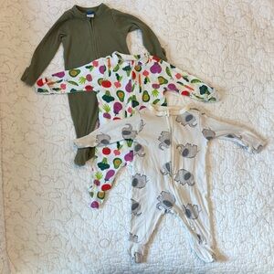 Old Navy 0-3M PJ Bundle 🐘 Three unisex footie pjs - green, elephant, & veggie